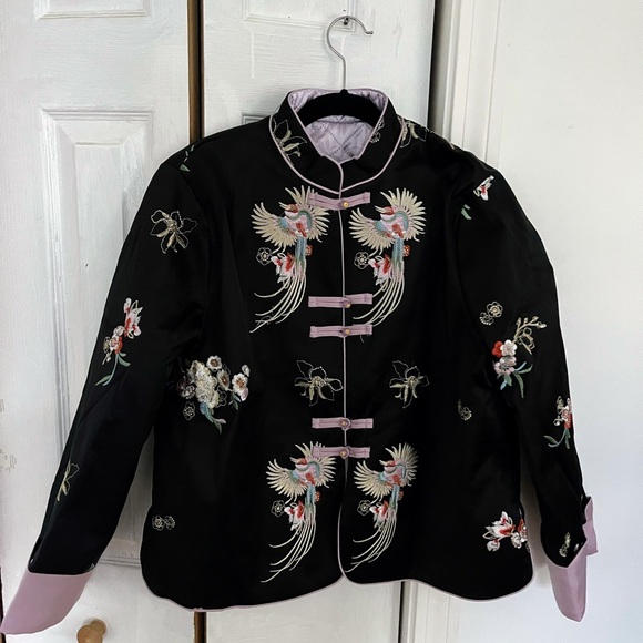 Source Unknown Jackets & Blazers - Brand New Embroidered Black Quilted Jacket with Pink Accents